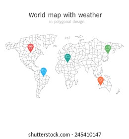 World map with weather in polygonal design. elements of info graphics