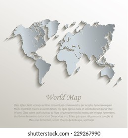 World map white blue card paper 3D vector