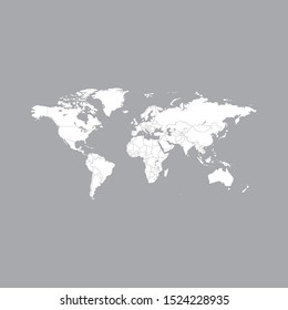 World Map in white color Isolated on gray background with outlines - stock vector.
