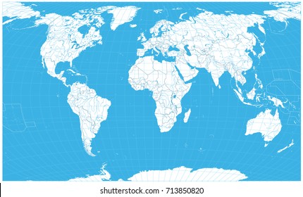 World Map White Color. No text - borders and main water objects. Detailed World Map vector illustration.