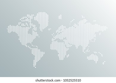 World map is a white dot. White dots form the silhouette of the surface of the Earth. Illustration on a gray background.