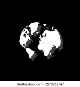 World map. White flat simple icon with shadow