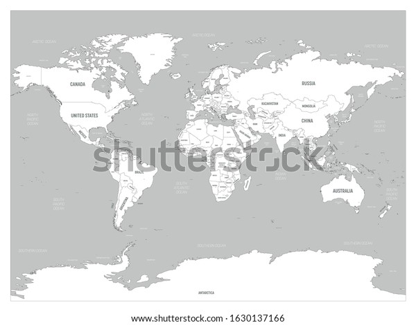 World Map White Lands Grey Water Stock Vector Royalty Free