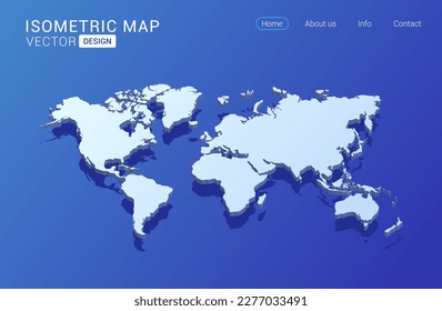 Weltkarte weiß auf blauem Hintergrund mit isolierter 3D isometrischer Konzept, Vektorgrafik.