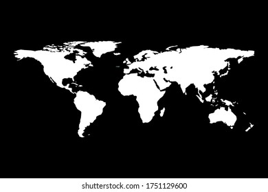 mapa del mundo blanco sobre un fondo oscuro, emblema. logotipo, ilustración de vector guía
