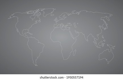 world map white outline on gray background