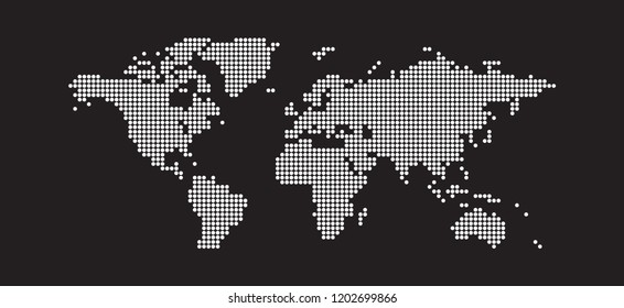 World map. White sign isolated on black background. Vector design illustration.