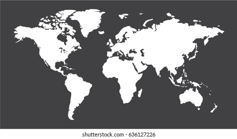 World map. White sign isolated on black background. Vector design illustration.