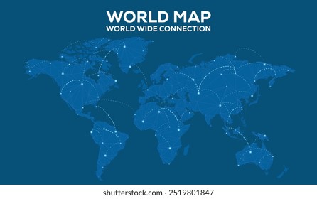 World Map World Wide Connection, isolado no fundo branco. Infográfico, Plana Terra, Globo ícone semelhante. relatório anual, Viajar pelo mundo, mapa silhueta fundo.