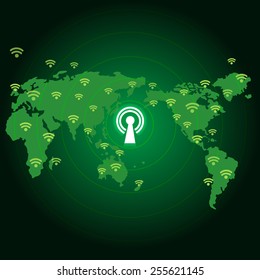World map with wifi sign.- vector illustrator 