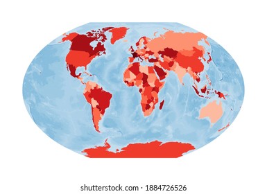 World Map. Winkel Tripel Projection. World In Red Colors With Blue Ocean. Vector Illustration.