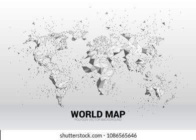 World map wireframe dot connect line from particle: concept of world connection