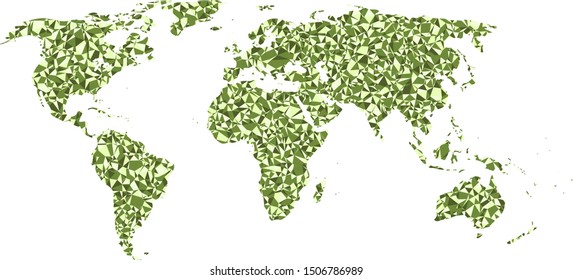 World map without Antarctica covered by colorful triangles. Flat Earth template for web site, annual report or infographics. 