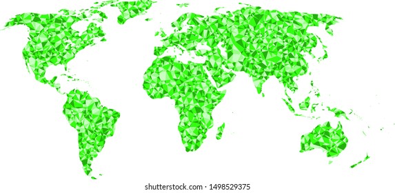 World map without Antartica covered by colorful triangles. Flat Earth template for web site, annual report or infographics. 