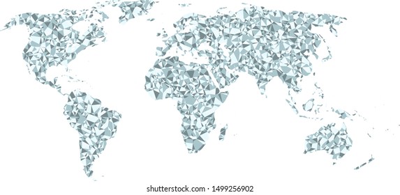 World map without Antartica covered by colorful triangles. Flat Earth template for web site, annual report or infographics. 