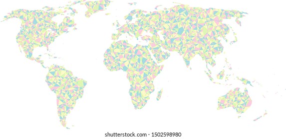 World map without Antartica covered by colorful triangles. Flat Earth template for web site, annual report or infographics. 