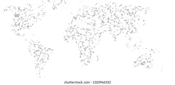 World map without Antartica covered by colorful triangles. Flat Earth template for web site, annual report or infographics. 