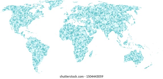 World map without Antartica covered by colorful triangles. Flat Earth template for web site, annual report or infographics. 