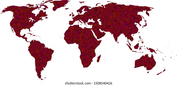 World map without Antartica covered by colorful triangles. Flat Earth template for web site, annual report or infographics. 