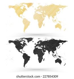 World map, wooden design texture, vector illustration.