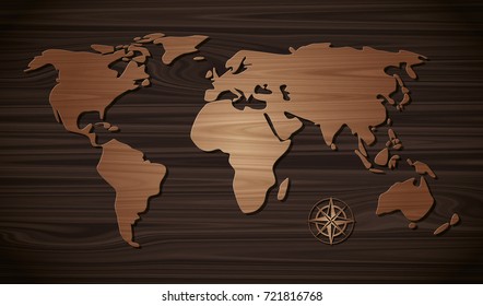 world map wooden on the wall wooden