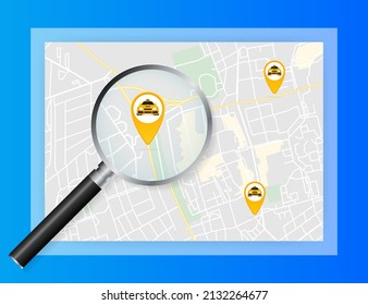 World map - Worldmap with yellow taxi pointers. Flat vector illustration. World map icon. Location icon. World map icon. Location icon.