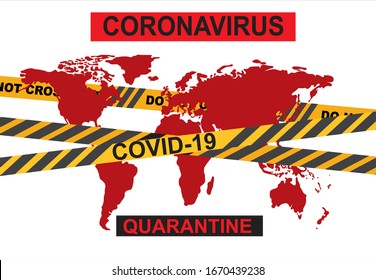 World map wrapped warning Strip. COVID-19. China pathogen respiratory coronavirus 2019-nCoV. Flu spreading of world. Dangerous chinese ncov corona virus, SARS pandemic risk alert.