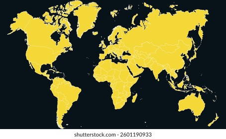 World map. Yellow modern vector map. Silhouette map.