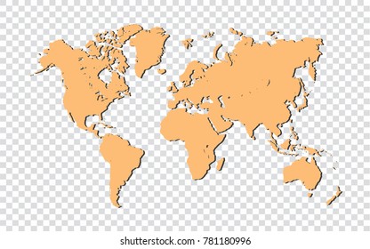 World map - yellow map of world on transparent background. Vector Illustration EPS10.