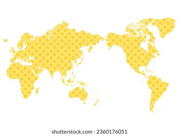 World map. Yellow sunflower  pattern on white background. Vector illustration. Simple design.