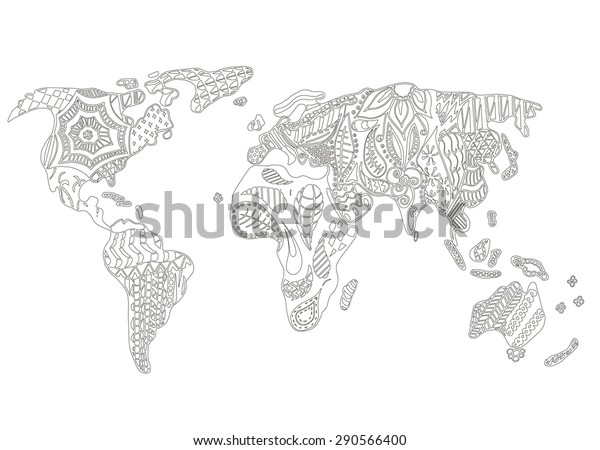 World Map Zentangle Stylized Vector Illustration 库存矢量图（免版税）290566400 ...