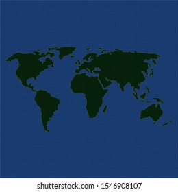 world mapand white square grid on a blue background