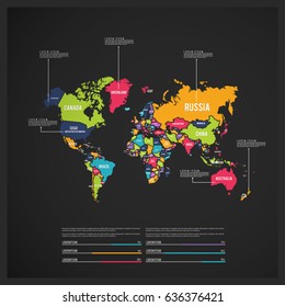 World map-countries on Black Background with Country Names