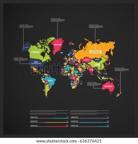 World map-countries on Black Background with Country Names