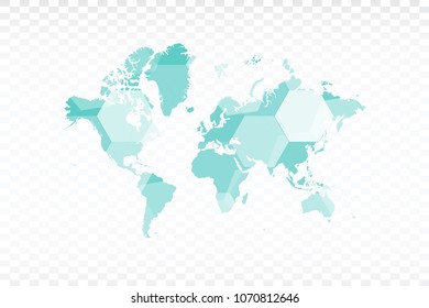 World map-Polygonal map is made of colorful hexagons using the gradient method. On a plain background. Vector illustration eps 10.