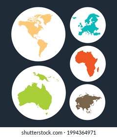 mapas del mundo, conjunto de diferentes continentes