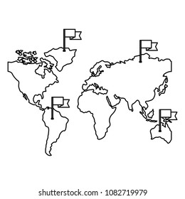 world maps with flags in sticks