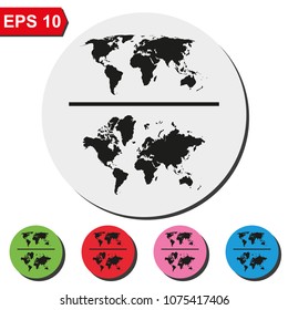 World maps flat round colorful vector icon.