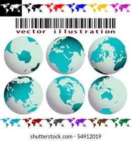 world maps and globes vector against white background, abstract art illustration