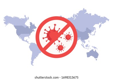 world maps with stop covid19 signal vector illustration design