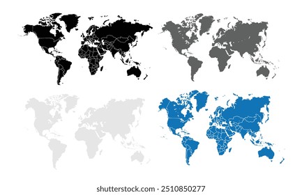 World map.United States, China, Russia, Germany, United Kingdom, Japan, France, India, Brazil, Canada, Italy. modern colorful style.geographical borders, political map vector illustration.