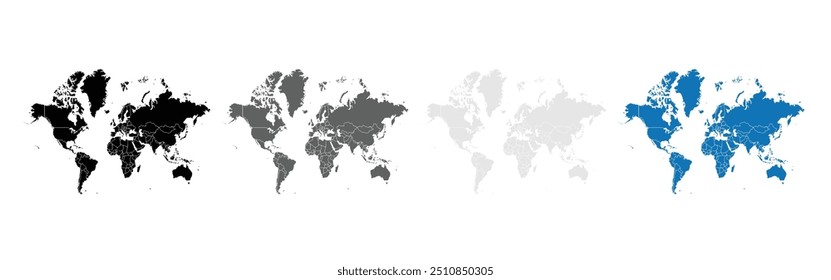 Mapa do mundo.Estados Unidos, China, Rússia, Alemanha, Reino Unido, Japão, França, Índia, Brasil, Canadá, Itália. estilo colorido moderno.fronteiras geográficas, mapa político ilustração vetorial.