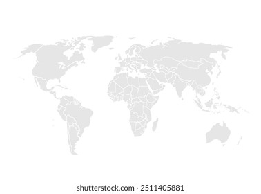World map.United States, China, Russia, Germany, United Kingdom, Japan, France, India, Brazil, Canada, Italy. Grayscale,isolated on white background.
