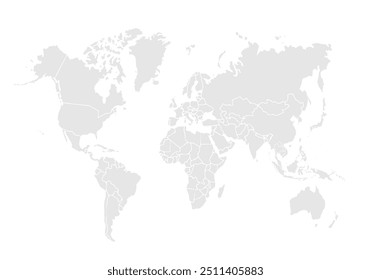 Mapa mundial.Estados Unidos, China, Rusia, Alemania, Reino Unido, Japón, Francia, India, Brasil, Canadá, Italia. Escala de grises, aislado en el fondo blanco.