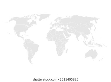 World map.United States, China, Russia, Germany, United Kingdom, Japan, France, India, Brazil, Canada, Italy. Grayscale,isolated on white background.