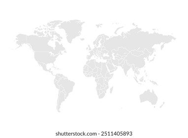 World map.United States, China, Russia, Germany, United Kingdom, Japan, France, India, Brazil, Canada, Italy. Grayscale,isolated on white background.