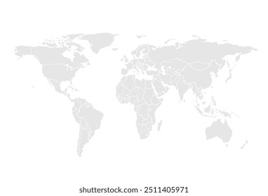 World map.United States, China, Russia, Germany, United Kingdom, Japan, France, India, Brazil, Canada, Italy. Grayscale,isolated on white background.