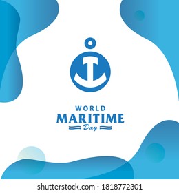 World Maritime Day with anchor emblem on white blue background. Holidays around the world maritime days.