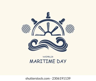 World maritime Day. Anchor silhouette along with waves and text. Travel by boat and yachts, sailing and boating. International holiday and festival 28 September. Flat vector illustration