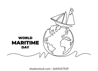 World maritime day concept. Single line draw design. Vector graphic illustration